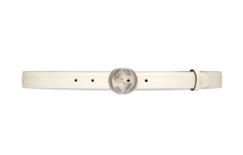 GUCCI Interlocking G Leather Belts Women's White Width 2.5cm