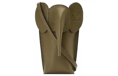 LOEWE Elephant Pocket Cow Leather Cell Phone Pouch, Shoulder Bag, Crossbody Bag Women's Dark Khaki Green