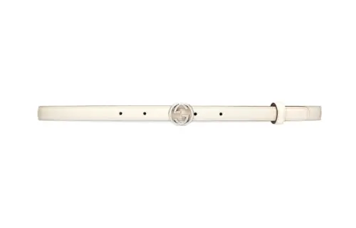 GUCCI Interlocking G Palladium Patent Leather Belts Women's White Width 1.2cm