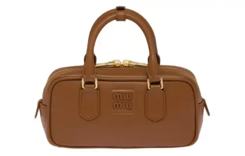 MIU MIU Arcadie Leather Handbag Women's Cognac