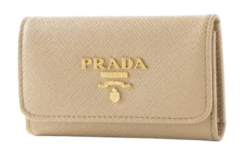 PRADA Saffiano Leather Wallet Women's Stone Color & Cornflower Blue