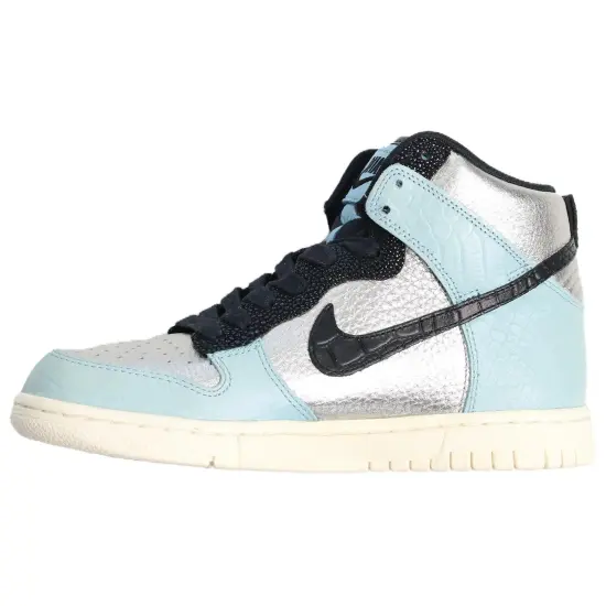 Nike Dunk High Skateboarding Shoes Women's High-top Silver/Blue