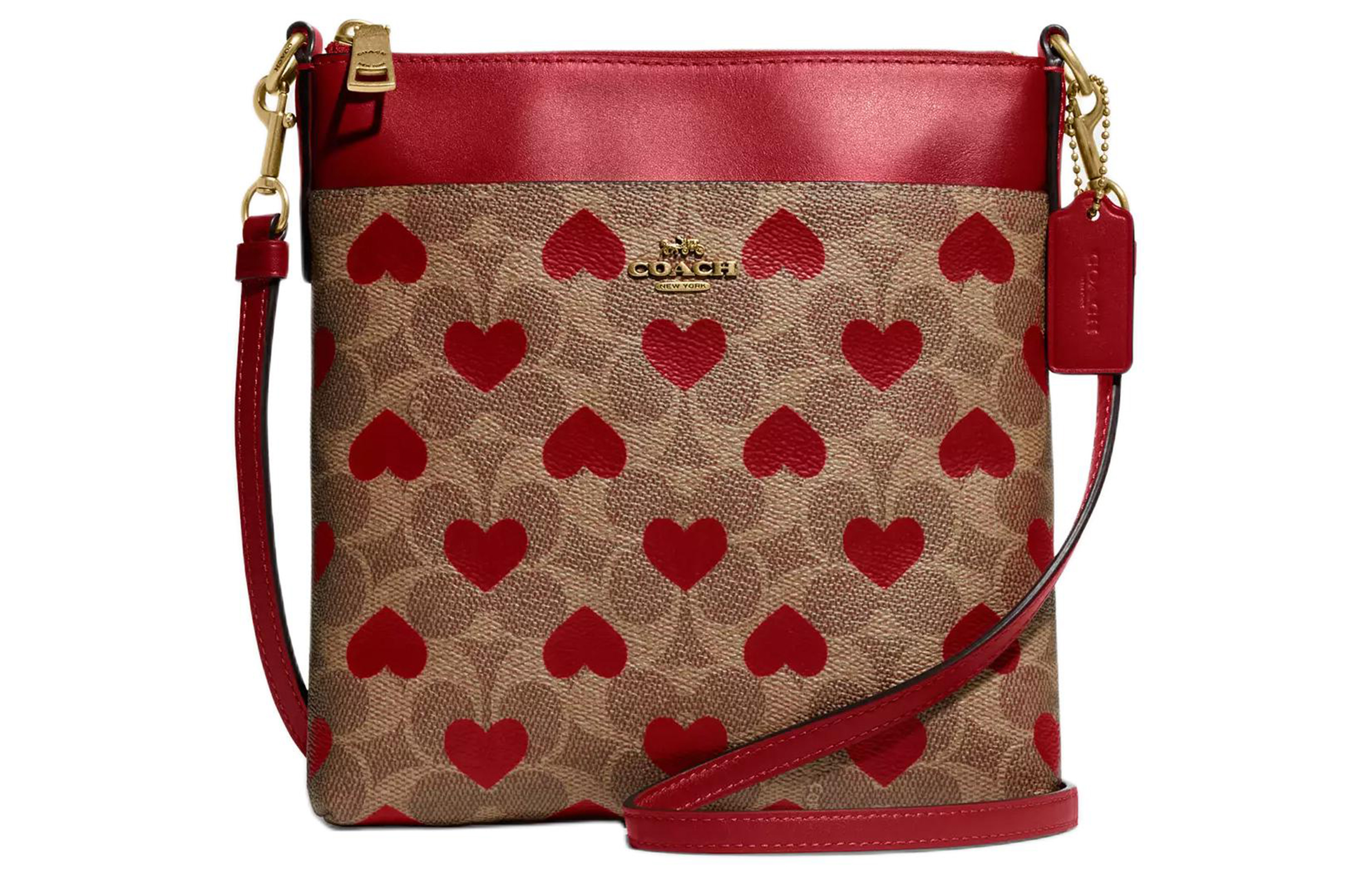 COACH Kitt Coated Canvas With Calfskin Envelope Bag Crossbody Bag Women's Brown & Red