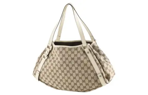 GUCCI Canvas Bag, Tote Bag, Shopping Bag, Handbag Women's Ecru & Light Brown