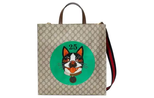 GUCCI Leather Tote Bag, Shopping Bag, Handbag Women's Beige & Ebony