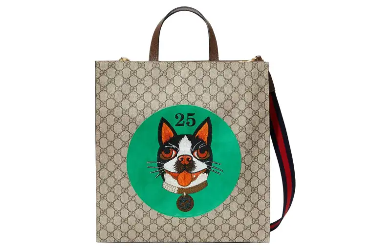 GUCCI Leather Tote Bag, Shopping Bag, Handbag Women's Beige & Ebony