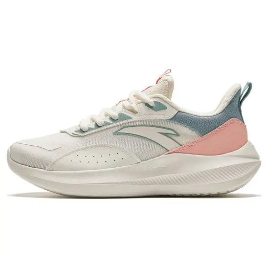 Anta Durable Breathable Lightweight Low Top Running Shoes Women's White Pink Cyan