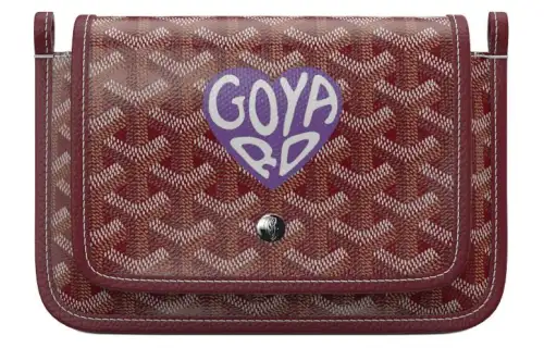 GOYARD Canvas With Leather Envelope Bag, Crossbody Bag, Shoulder Bag Unisex Burgundy & Purple Small Heart