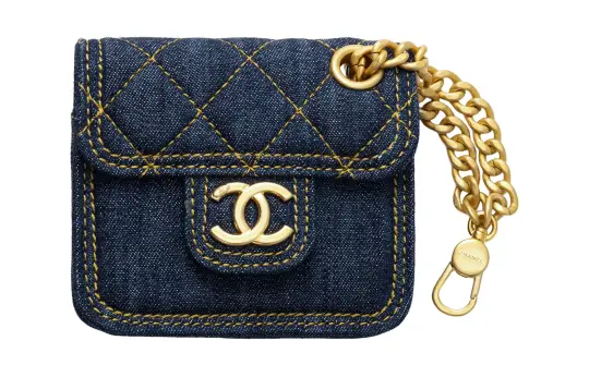 CHANEL Denim Charm Bag Coin Purse Earphone Case Women's Blue