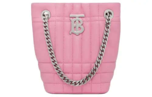 Burberry Lola Bag Lambskin Bucket Bag, One Shoulder Handbag Mini Women's Primrose Floral Pink