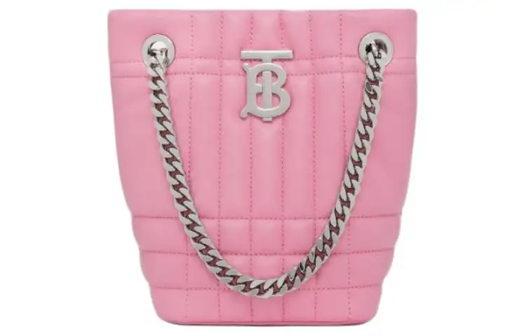Burberry Lola Bag Lambskin Bucket Bag, One Shoulder Handbag Mini Women's Primrose Floral Pink