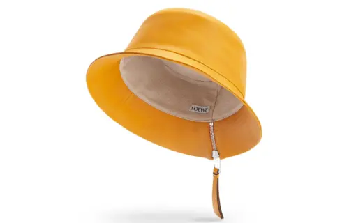 LOEWE Zip Closure Decoration Genuine Leather Bucket Hats Women's Yellow