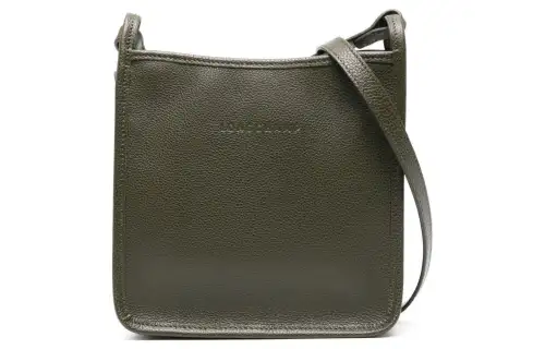 LONGCHAMP Le Foulonné Zip Closure Cow Leather Shoulder Bag, Crossbody Bag Medium Women's Khaki
