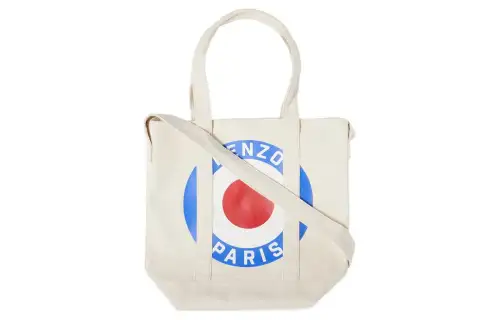 KENZO Printed Pattern Cotton Tote Bag, Shopping Bag, Shoulder Bag, Crossbody Bag, Handbag Large Unisex White
