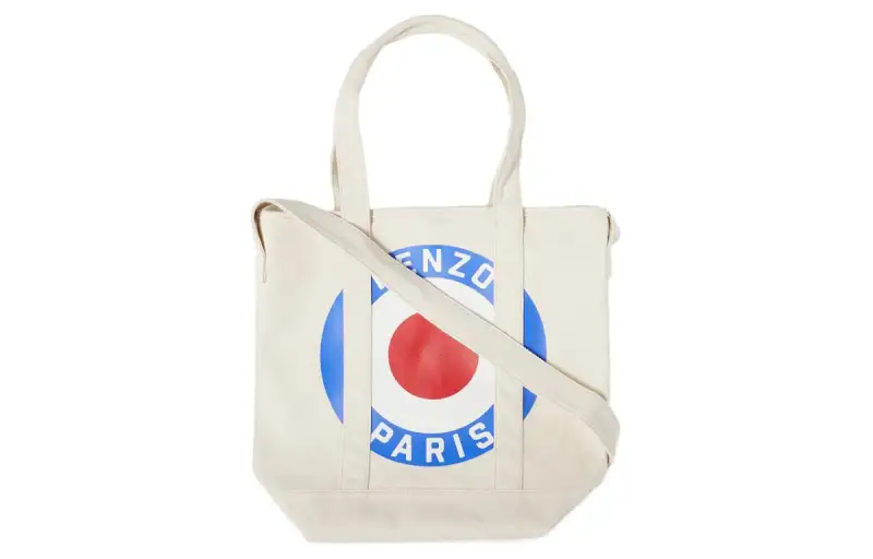 KENZO Printed Pattern Cotton Tote Bag, Shopping Bag, Shoulder Bag, Crossbody Bag, Handbag Large Unisex White