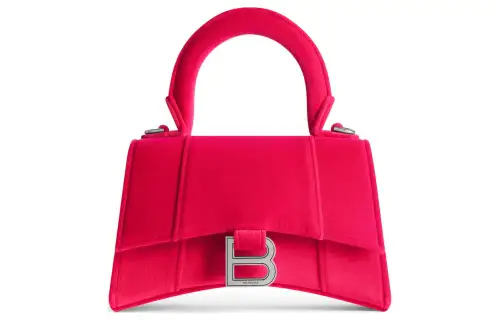 Balenciaga Hourglass Velvet Crossbody One Shoulder Handbag Extra Small Women's Bright Pink