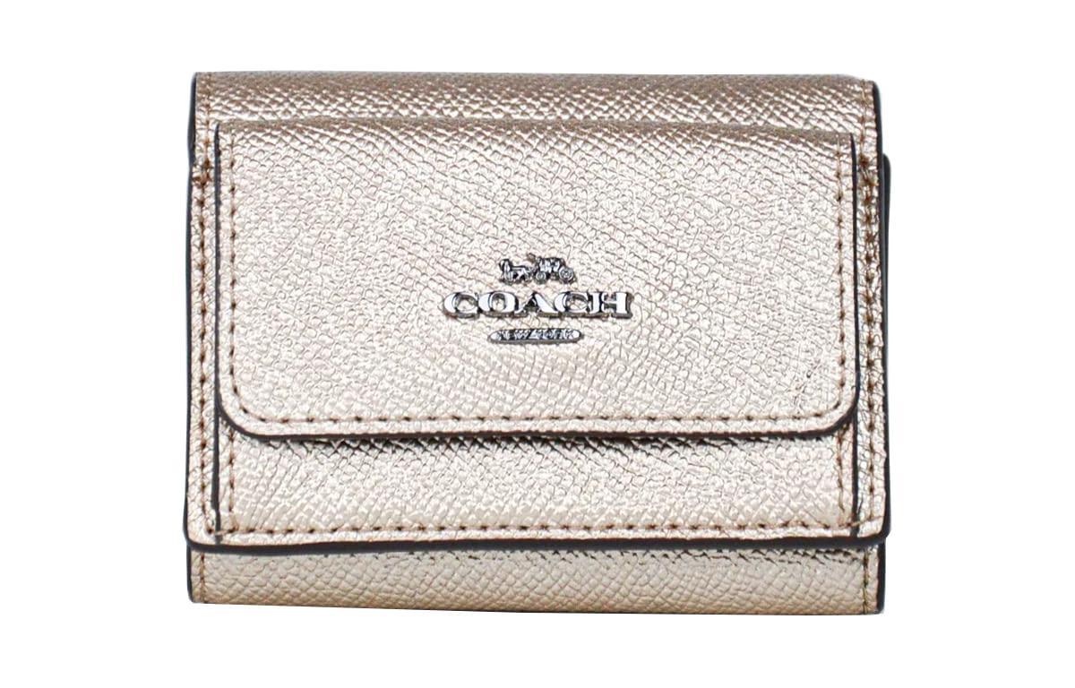 COACH Coach Logo Tri-fold Snap Fastening Leather Wallet Women's Gunmetal and Platinum