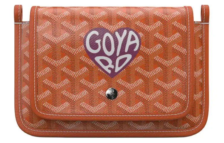 GOYARD Plumet Canvas With Leather Envelope Bag, Crossbody Bag, Shoulder Bag Unisex Orange & Burgundy Small Heart