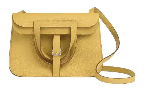 HERMES Halzan Clemence Bullock Leather Horseshoe Handbag Women's Gold & Sunshine Yellow