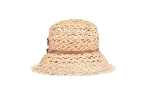 PRADA Raffia, Leather, Metal Bucket Hats Women's Khaki
