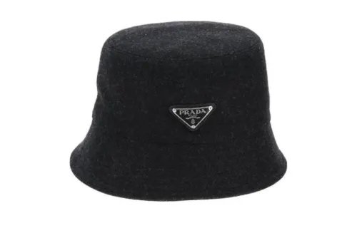 PRADA Calfskin, Wool Bucket Hats Men's Black