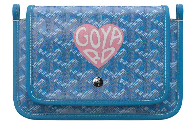 GOYARD Plumet Canvas With Leather Envelope Bag, Crossbody Bag, Shoulder Bag Unisex Blue & Light Pink Small Heart