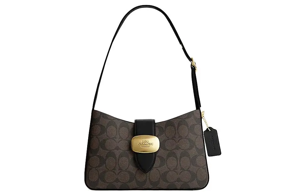 COACH Eliza Handbag, Shoulder Bag Artificial Leather Medium Women's Brown & Black