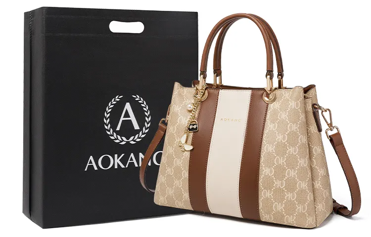 AOKANG PVC, Tote Bag, Handbag, Shoulder Bag, Crossbody Bag Large Women's Coffee Brown/Glazed Green