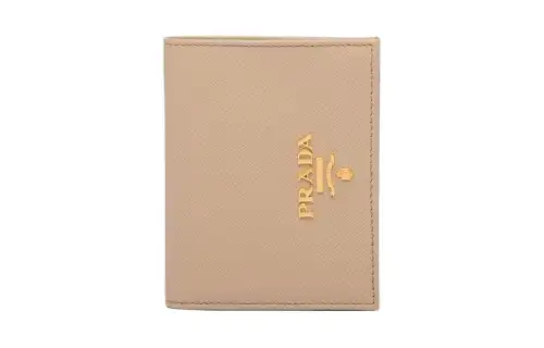 PRADA Saffiano Leather Wallet Women's Stone Color & Cornflower Blue