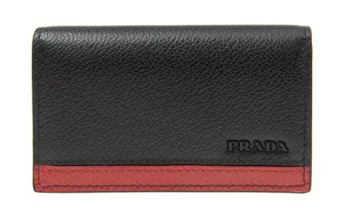 PRADA Cow Leather Wallet Men's Black & Red