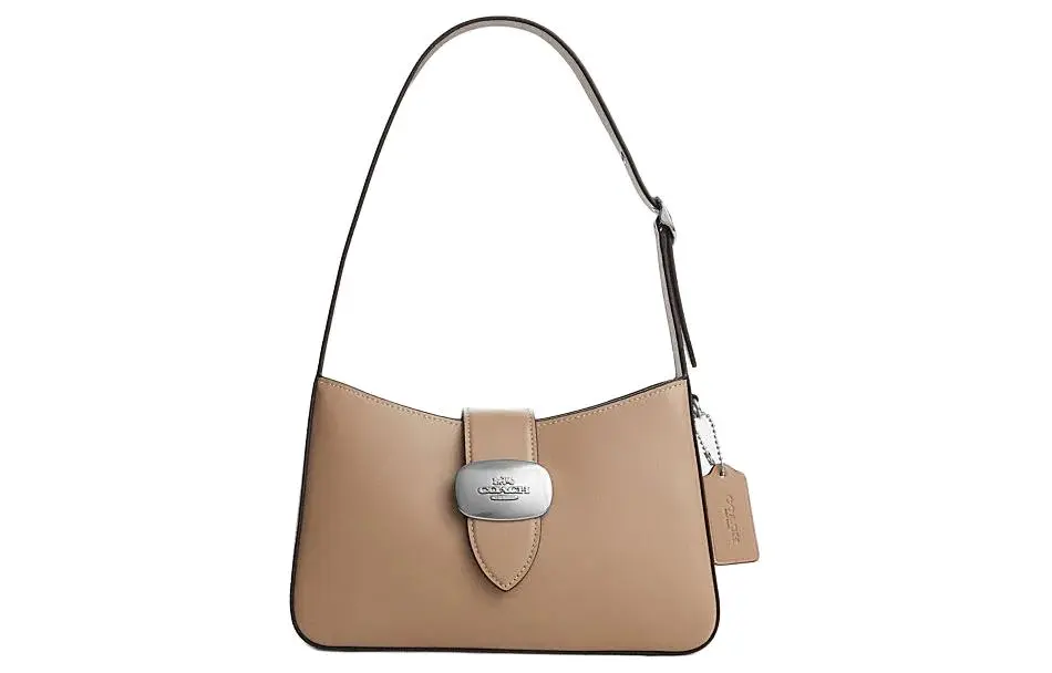 COACH Eliza Cow Leather Crescent Bag, Handbag, Shoulder Bag Medium Women's Taupe