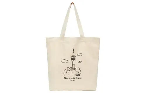 THE NORTH FACE 18L Patterned Print Tote Bag, Shopping Bag, Handbag, Shoulder Bag, Outdoor Bag Cotton Ivory White Unisex