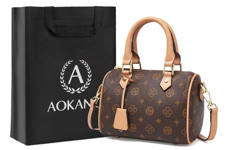 AOKANG PVC Mom Bag, Boston Bag, Crossbody Bag, Shoulder Bag, Handbag Medium Women's Coffee/Ecru Leather Charm