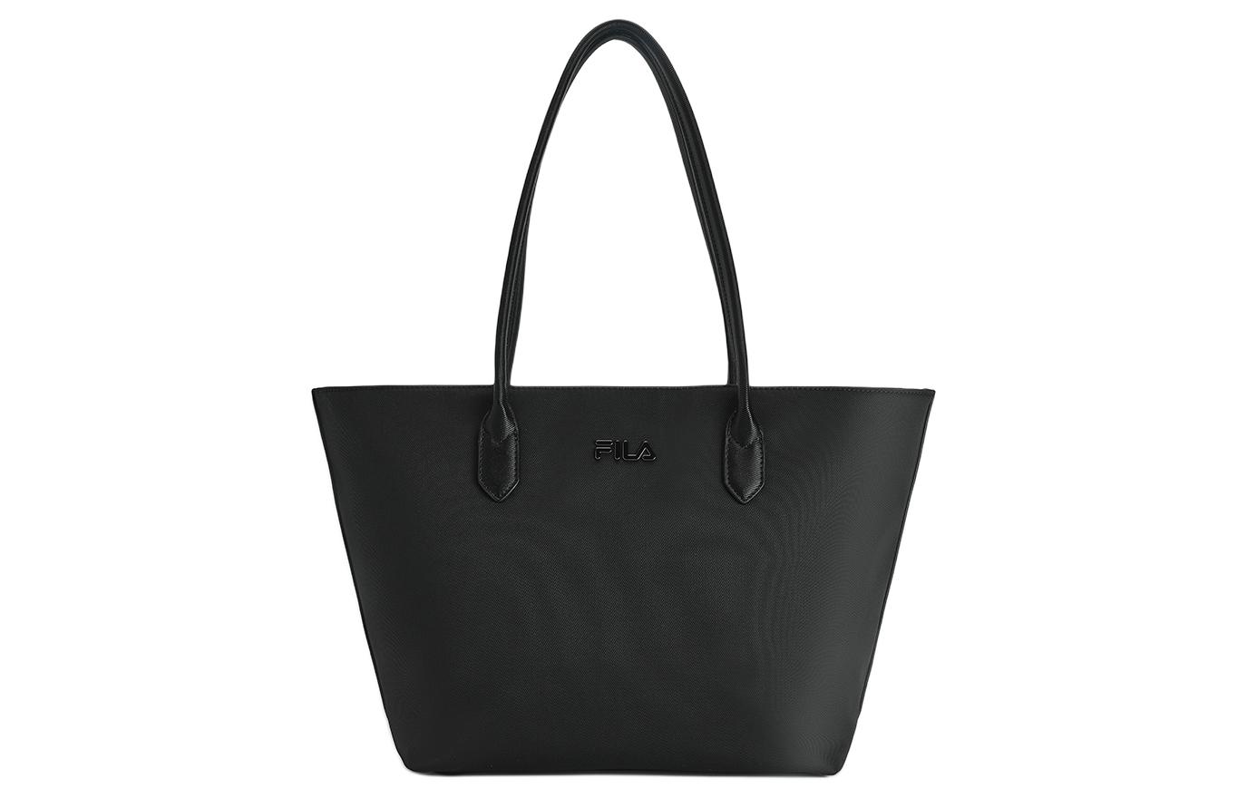 FILA Zip Closure Fabric Tote Bag, Shopping Bag, Shoulder Bag, Handbag Extra Small Women's Jet Black