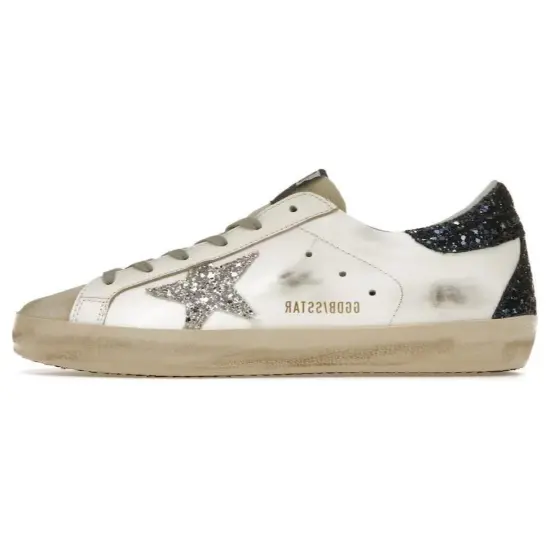 Golden Goose Super-Star White Blue Glitter Women's