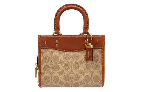 COACH Rogue Canvas With Leather Tote Bag, Shopping Bag, Handbag Small Women's Brown & Khaki
