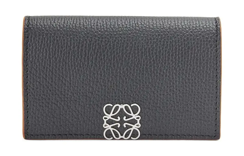 LOEWE Anagram Soft Grain Cow Leather Business Card Holder Women's Black