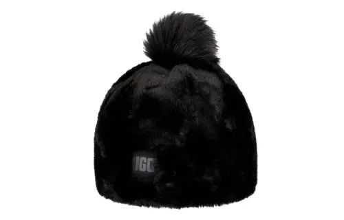 UGG Polyester, Cotton Elastane, Modacrylic, Acrylic, Genuine Leather Beanies Women's Black
