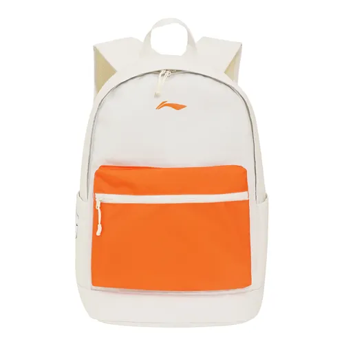 Li Ning Large Capacity Polyester Backpack Unisex White Orange