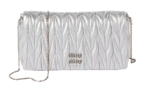 MIU MIU Matelassé Nappa Leather Crossbody Bag, Shoulder Bag Mini Women's Silver