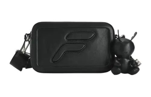 FILA FUSION Polyurethane Shoulder Bag, Crossbody Bag Extra Small Unisex Pitch Black