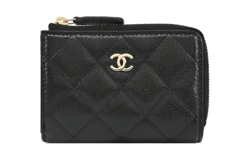 CHANEL Litchi Grain Calfskin Wallet Women's Black