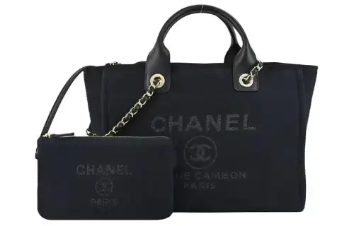 CHANEL Canvas & Gold Metal Beach Bag, One Shoulder Handbag Small Women's Black