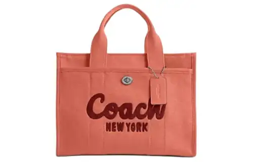 COACH Cargo Canvas With Satin Tote Bag, Shopping Bag, Shoulder Bag, Crossbody Bag, Handbag Large Women's Light Red