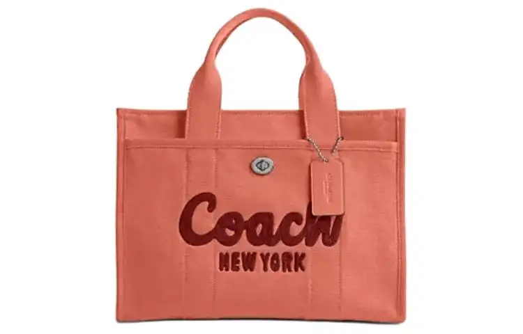COACH Cargo Canvas With Satin Tote Bag, Shopping Bag, Shoulder Bag, Crossbody Bag, Handbag Large Women's Light Red