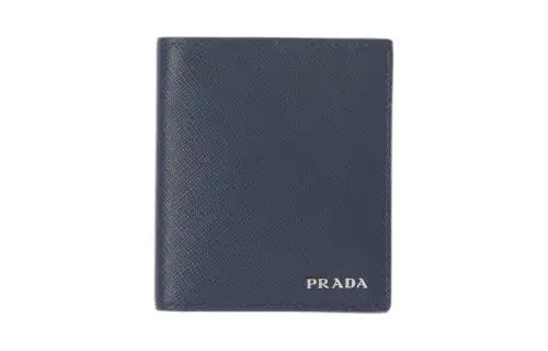 PRADA Saffiano Leather Wallet Men's Sea Blue & Marble Gray