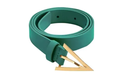 Bottega Veneta Triangle Decoration, Smooth Buckle Leather Belts Women's Green Width 3CM