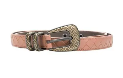 Bottega Veneta Woven Design Leather Belts Women's Pink Width 2cm