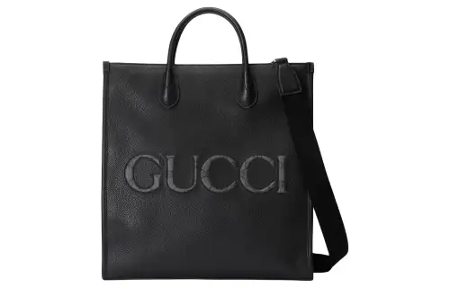 GUCCI Leather With GG Supreme Canvas Tote Bag, Shopping Bag, Handbag Medium Men's Black