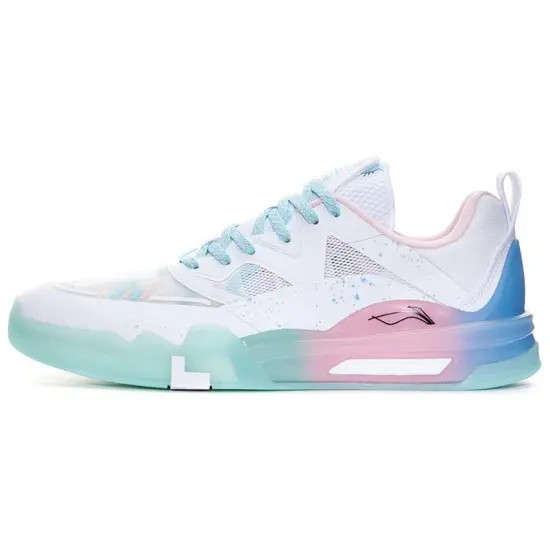 LiNing LINGTENG Skateboard Shoes Unisex Low-Top Standard White/Rose Pink/New Aurora Blue
